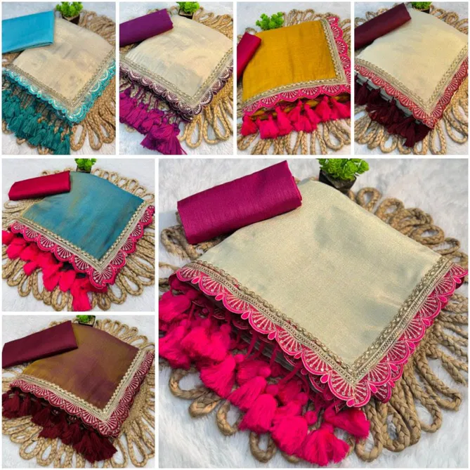 Vivera Two Tone Tisssue Soft Fancy Embroidery Sarees Wholesale Online